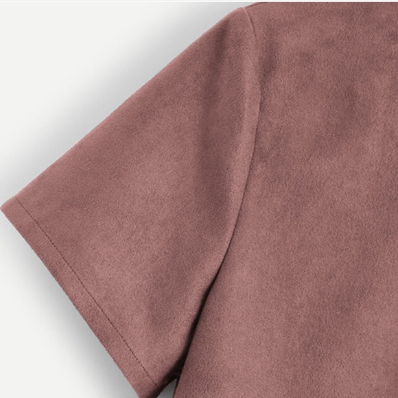 1 Left! Spring Faux Suede Mauve Cut Out Tee - Picture 3 of 5
